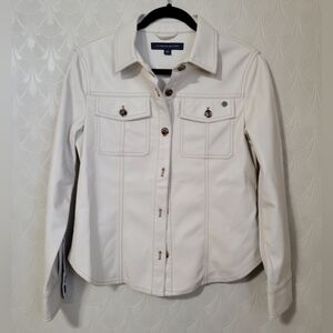 Tommy Hilfiger Women's Faux Leather Trucker Shacket Size XS Extra Small Ivory
